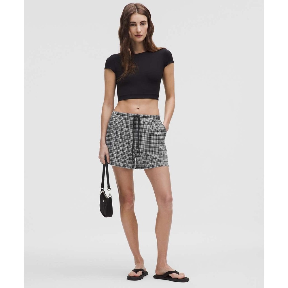 Lululemon Lab Seersucker Plaid Shorts Black White Drawstring LW7DKIS Small